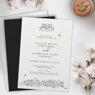 Invitation Fleur de lis mariage noir blanc