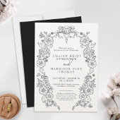 Invitation Fleur de lis mariage noir blanc