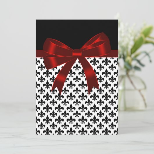 Invitation Fleur de Lis Mariage noir et rouge (Debout devant)