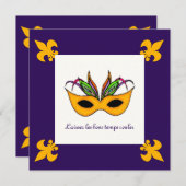 Invitation Fleur de Lis Mask Mardi Gras (Devant / Derrière)