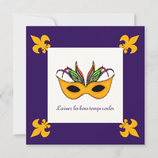 Invitation Fleur de Lis Mask Mardi Gras (Devant)