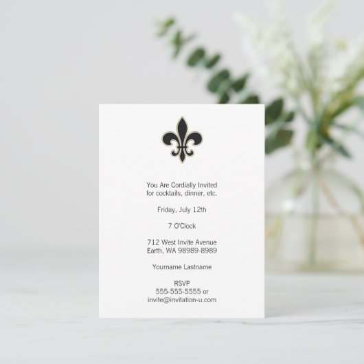 Invitation Fleur de Lis Noir avec Blanc et Or (Debout devant)