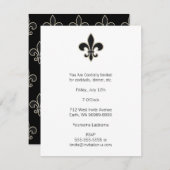 Invitation Fleur de Lis Noir avec Blanc et Or (Devant / Derrière)