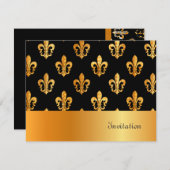 Invitation Fleur de Lis/noir + or (Devant / Derrière)