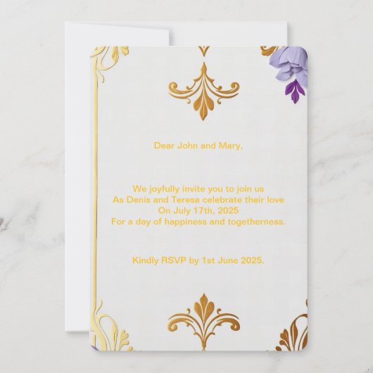 Invitation Fleur-de-Lis Or Élégant (Devant)