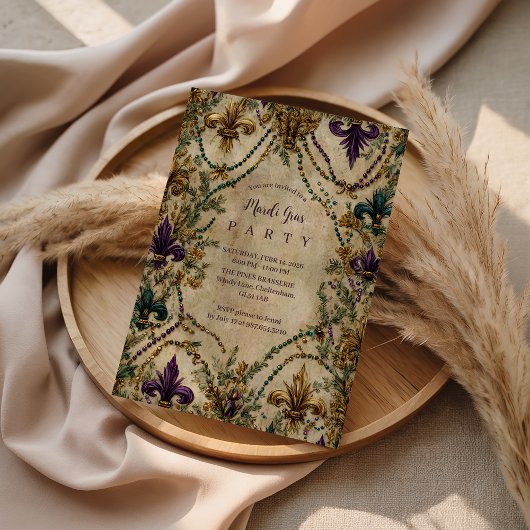 Invitation Fleur-de-Lis Perlé Mascarade de Mardi Gras