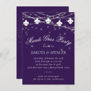 Invitation Fleur de Lis   Purple Moody Mardi Gras