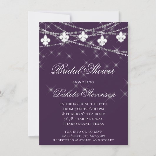 Invitation Fleur de Lis | Purple Moody Theme Douche (Devant)
