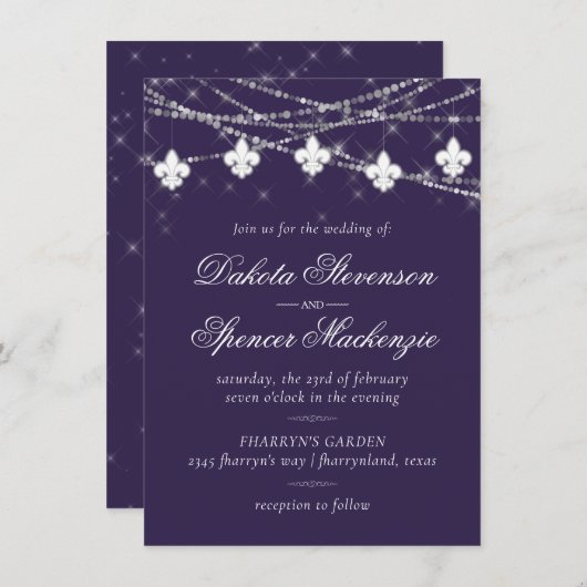 Invitation Fleur de Lis | Purple Moody Theme Mariage (Devant / Derrière)