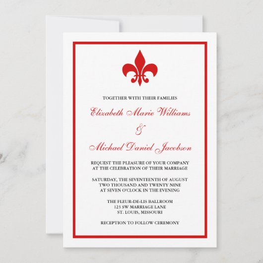 Invitation Fleur de Lis rouge et noir Mariage (Devant)