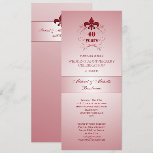 Invitation Fleur de Lis Rubis Anniversaire (Devant / Derrière)