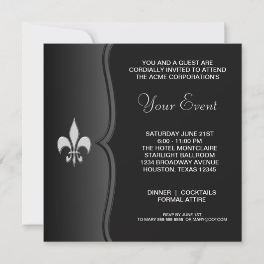 Invitation Fleur De Lis Soirée Tenue de Soirée Entreprise (Devant)