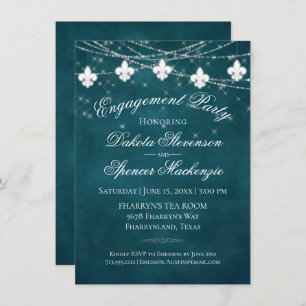 Invitation Fleur de Lis Turquoise   Moody Engagement Party