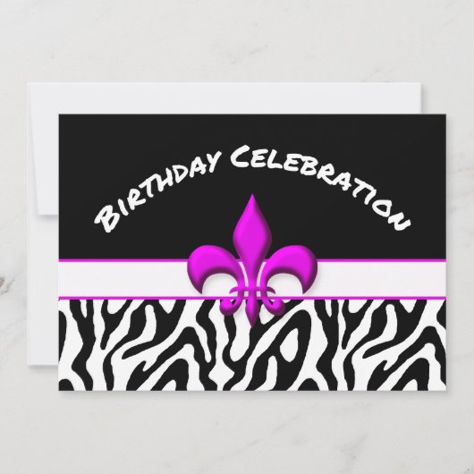 Invitation Fleur de Lis Zebra rose (Devant)