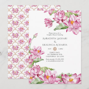 Invitation Fleur de lotus aquarelle douche pour couples indie