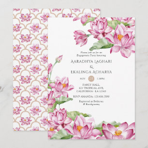 Invitation Fleur de lotus aquarelle fête de fiançailles indie