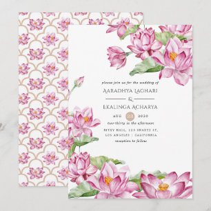 Invitation Fleur de lotus aquarelle mariage indien