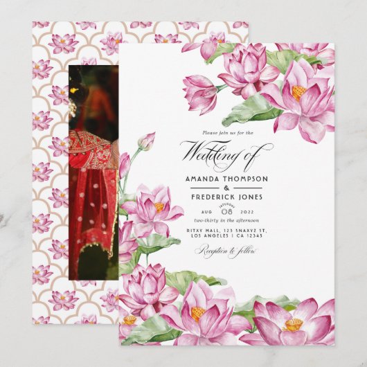 Invitation Fleur de Lotus Mariage Indien (Devant / Derrière)