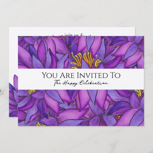 Invitation Fleur de lotus peinte à la main (Devant / Derrière)