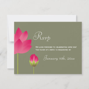 Invitation Fleur de lotus rose rouge réponse RSVP de mariage