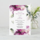 Invitation Fleur de lys aquarelle rose Baptême (Debout devant)