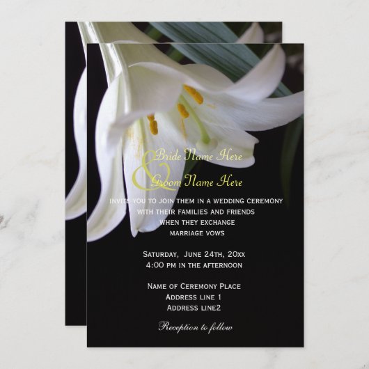 Invitation fleur de lys blanc printemps, été, mariage de vaca (Devant / Derrière)