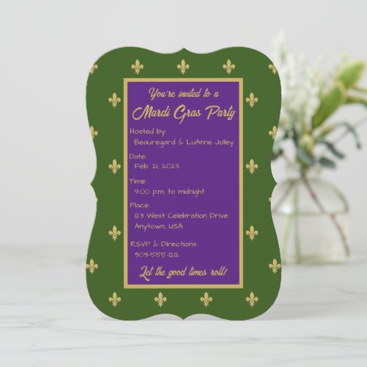 Invitation Fleur de lys Mardi Gras (Debout devant)