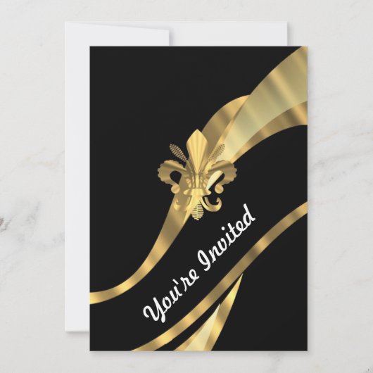 Invitation Fleur de lys noir et or (Devant)
