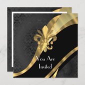 Invitation Fleur de lys or sur damas noir (Devant / Derrière)