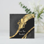 Invitation Fleur de lys or sur damas noir (Debout devant)