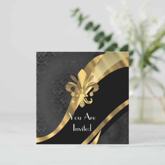 Invitation Fleur de lys or sur damas noir (Debout devant)