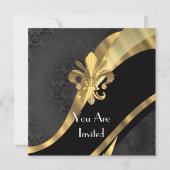 Invitation Fleur de lys or sur damas noir (Devant)