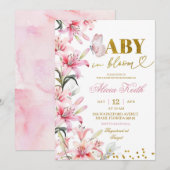 Invitation Fleur de Lys Papillon Bébé en Fleur Ros (Devant / Derrière)