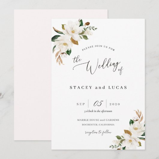 Invitation Fleur de Magnolia à l'aquarelle (Devant / Derrière)