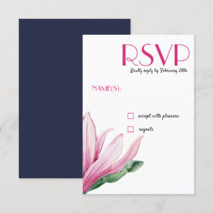 Invitation Fleur de Magnolia rose en fleurs bleu Mariage RS