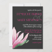 Invitation Fleur de Magnolia rose en fleurs | Mariage gris (Devant)