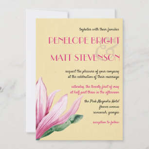 Invitation Fleur de Magnolia rose   Mariage papier Vintage