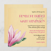 Invitation Fleur de Magnolia rose | Papier ancien | MARIAGE (Devant / Derrière)
