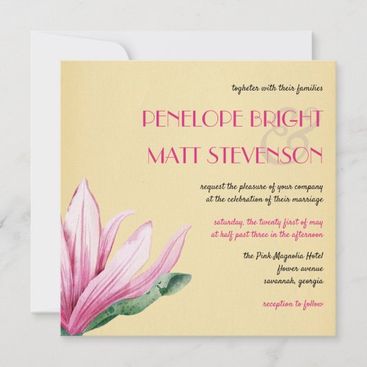 Invitation Fleur de Magnolia rose | Papier ancien | MARIAGE (Devant)