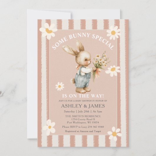 Invitation Fleur de marguerite lapin Un lapin est sur le chem (Devant)