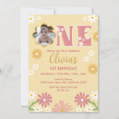 Invitation Fleur de marguerite Photo Une fille 1er anniversai (Devant)