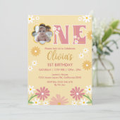 Invitation Fleur de marguerite Photo Une fille 1er anniversai (Debout devant)