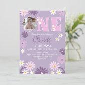 Invitation Fleur de marguerite Photo Une fille 1er anniversai (Debout devant)