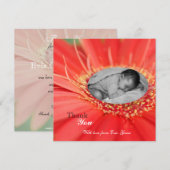 Invitation Fleur de marguerite rouge enfant merci bébé annonc (Devant / Derrière)