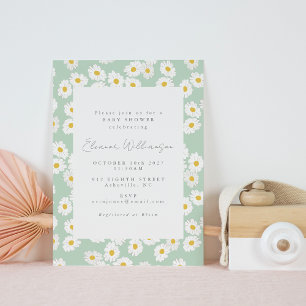 Invitation Fleur de marguerite verte pastel Menthe Douce Baby