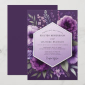 Invitation Fleur de mariage Ombre de Prune (Devant / Derrière)