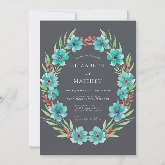 Invitation Fleur de mariage Teal Flourish (Devant)