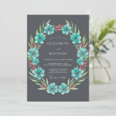 Invitation Fleur de mariage Teal Flourish (Debout devant)