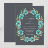Invitation Fleur de mariage Teal Flourish (Devant / Derrière)
