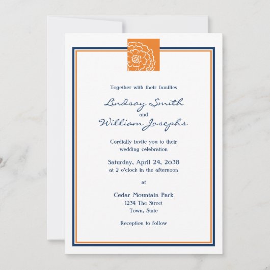 Invitation Fleur de Marigold orange et Mariage bleu (Devant)
